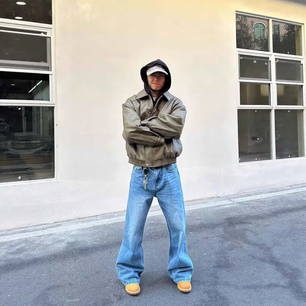 jeans para adolescentes con cintura media en color azul, pantalones de pierna recta con micro elasticidad.
