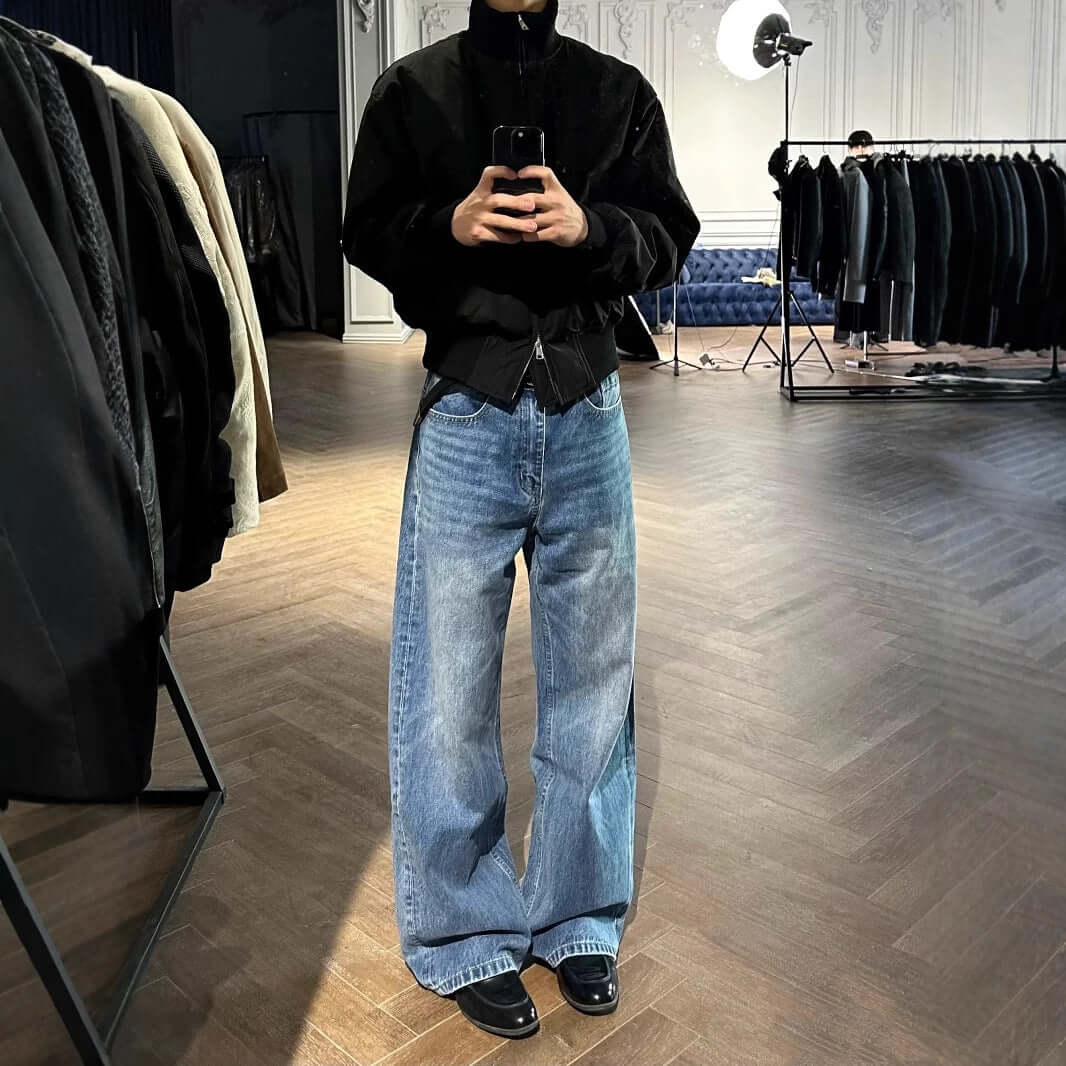 jeans para adolescentes con cintura media en color azul, pantalones de pierna recta con micro elasticidad.