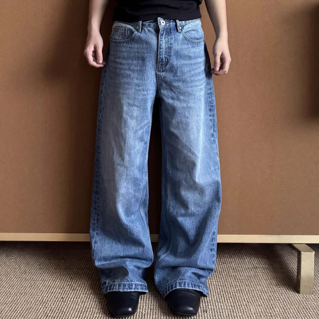 jeans para adolescentes con cintura media en color azul, pantalones de pierna recta con micro elasticidad.